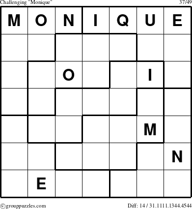 The grouppuzzles.com Challenging Monique puzzle for 