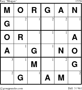 The grouppuzzles.com Easy Morgan puzzle for  with the first 3 steps marked