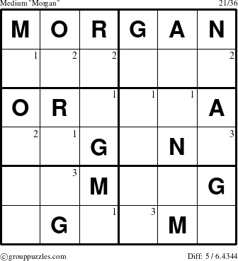 The grouppuzzles.com Medium Morgan puzzle for  with the first 3 steps marked