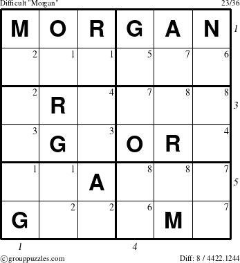 The grouppuzzles.com Difficult Morgan puzzle for , suitable for printing, with all 8 steps marked