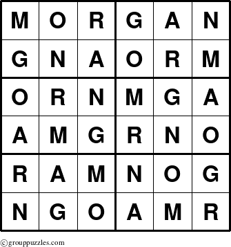 The grouppuzzles.com Answer grid for the Morgan puzzle for 