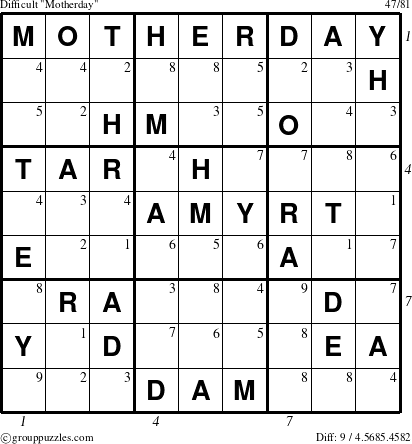 The grouppuzzles.com Difficult Motherday puzzle for , suitable for printing, with all 9 steps marked