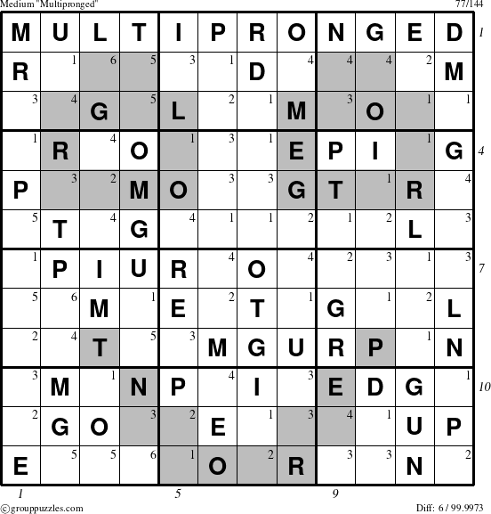 The grouppuzzles.com Medium Multipronged puzzle for  with all 6 steps marked