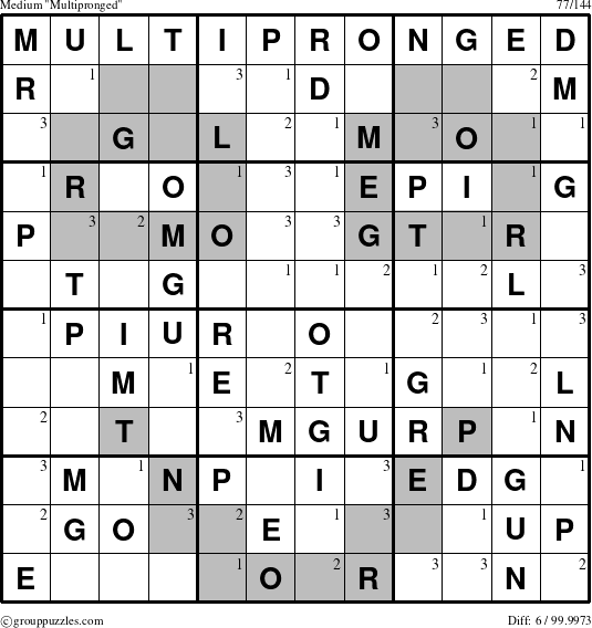 The grouppuzzles.com Medium Multipronged puzzle for  with the first 3 steps marked