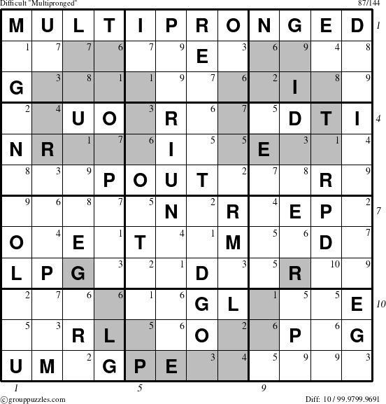 The grouppuzzles.com Difficult Multipronged puzzle for  with all 10 steps marked