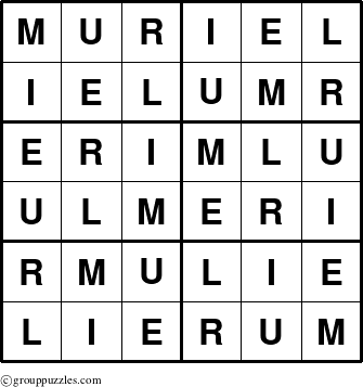 The grouppuzzles.com Answer grid for the Muriel puzzle for 