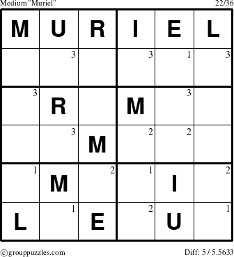 The grouppuzzles.com Medium Muriel puzzle for  with the first 3 steps marked