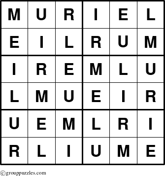 The grouppuzzles.com Answer grid for the Muriel puzzle for 