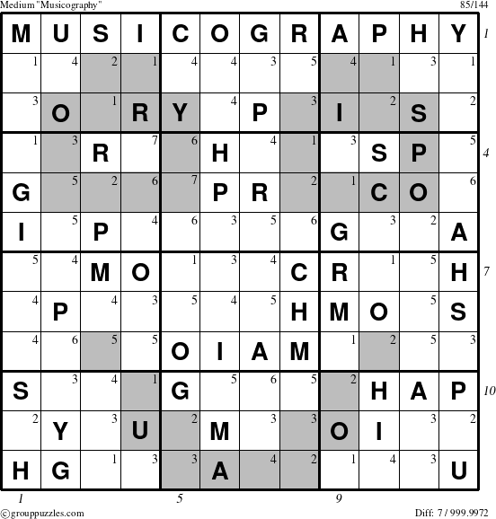 The grouppuzzles.com Medium Musicography puzzle for , suitable for printing, with all 7 steps marked