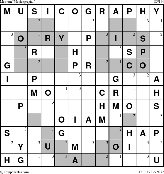 The grouppuzzles.com Medium Musicography puzzle for  with the first 3 steps marked