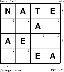 The grouppuzzles.com Easiest Nate puzzle for , suitable for printing, with all 2 steps marked