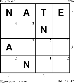 The grouppuzzles.com Easy Nate puzzle for , suitable for printing, with all 3 steps marked