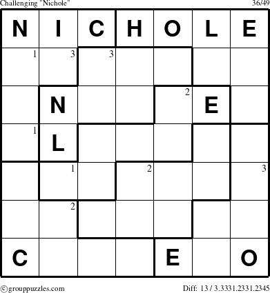 The grouppuzzles.com Challenging Nichole puzzle for  with the first 3 steps marked