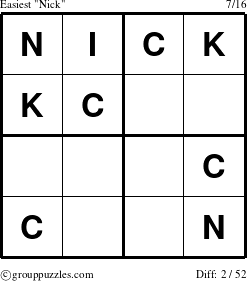 The grouppuzzles.com Easiest Nick puzzle for 