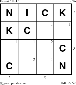 The grouppuzzles.com Easiest Nick puzzle for  with all 2 steps marked