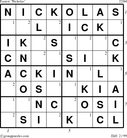 The grouppuzzles.com Easiest Nickolas puzzle for  with all 2 steps marked