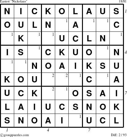 The grouppuzzles.com Easiest Nickolaus puzzle for , suitable for printing, with all 2 steps marked