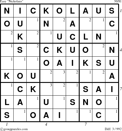 The grouppuzzles.com Easy Nickolaus puzzle for  with all 3 steps marked