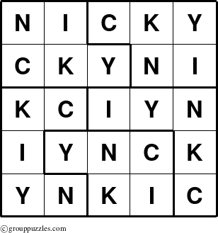 The grouppuzzles.com Answer grid for the Nicky puzzle for 