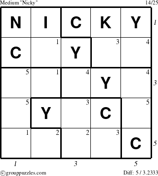 The grouppuzzles.com Medium Nicky puzzle for  with all 5 steps marked