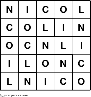 The grouppuzzles.com Answer grid for the Nicol puzzle for 