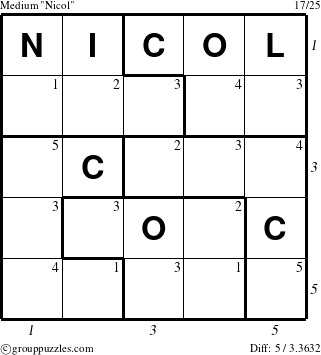 The grouppuzzles.com Medium Nicol puzzle for  with all 5 steps marked