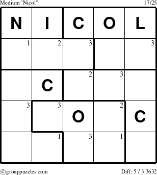 The grouppuzzles.com Medium Nicol puzzle for  with the first 3 steps marked