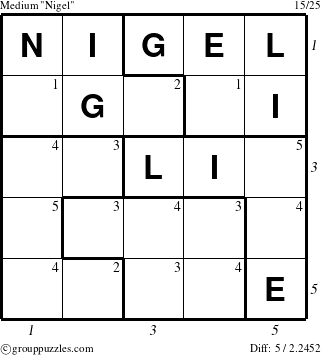 The grouppuzzles.com Medium Nigel puzzle for , suitable for printing, with all 5 steps marked