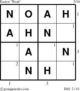 The grouppuzzles.com Easiest Noah puzzle for  with all 2 steps marked