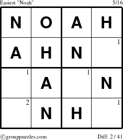 The grouppuzzles.com Easiest Noah puzzle for  with the first 2 steps marked