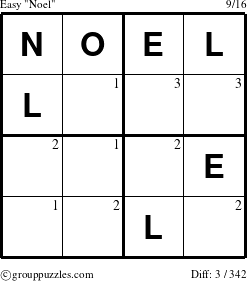 The grouppuzzles.com Easy Noel puzzle for  with the first 3 steps marked