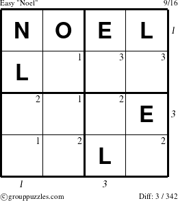 The grouppuzzles.com Easy Noel puzzle for  with all 3 steps marked