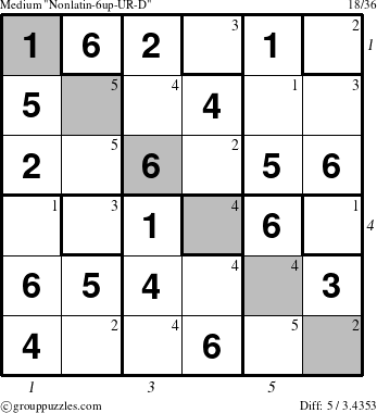 The grouppuzzles.com Medium Nonlatin-6up-UR-D puzzle for  with all 5 steps marked