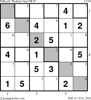 The grouppuzzles.com Difficult Nonlatin-6up-UR-D puzzle for , suitable for printing, with all 8 steps marked