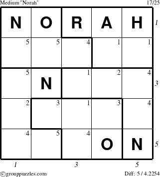 The grouppuzzles.com Medium Norah puzzle for  with all 5 steps marked