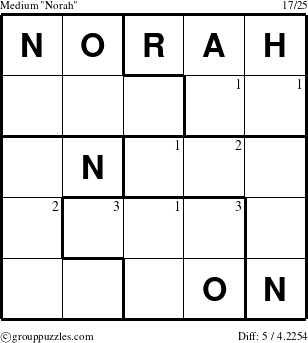 The grouppuzzles.com Medium Norah puzzle for  with the first 3 steps marked