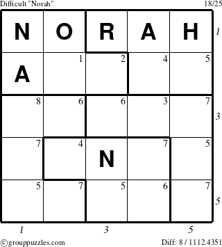 The grouppuzzles.com Difficult Norah puzzle for , suitable for printing, with all 8 steps marked