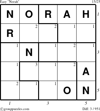 The grouppuzzles.com Easy Norah puzzle for  with all 3 steps marked