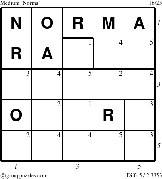 The grouppuzzles.com Medium Norma puzzle for  with all 5 steps marked