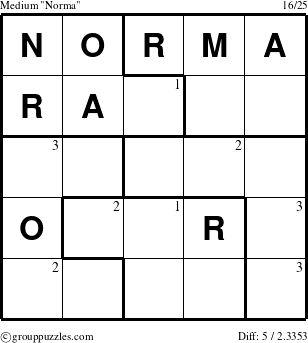 The grouppuzzles.com Medium Norma puzzle for  with the first 3 steps marked