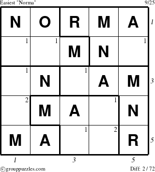 The grouppuzzles.com Easiest Norma puzzle for , suitable for printing, with all 2 steps marked