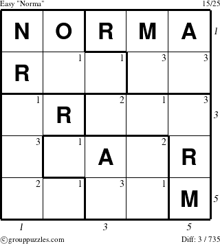 The grouppuzzles.com Easy Norma puzzle for  with all 3 steps marked