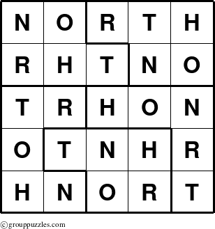 The grouppuzzles.com Answer grid for the North puzzle for 