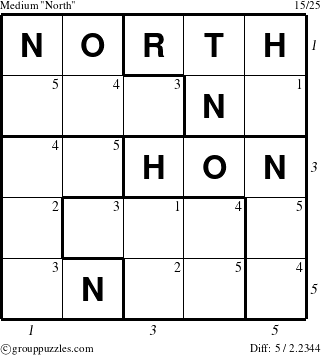 The grouppuzzles.com Medium North puzzle for  with all 5 steps marked