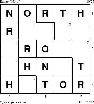 The grouppuzzles.com Easiest North puzzle for , suitable for printing, with all 2 steps marked