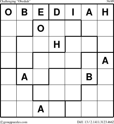 The grouppuzzles.com Challenging Obediah puzzle for 