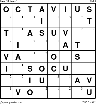 The grouppuzzles.com Easy Octavius puzzle for  with the first 3 steps marked