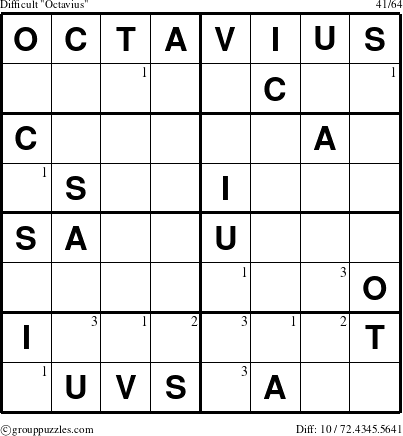 The grouppuzzles.com Difficult Octavius puzzle for  with the first 3 steps marked