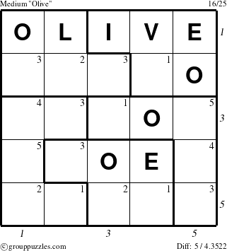 The grouppuzzles.com Medium Olive puzzle for  with all 5 steps marked