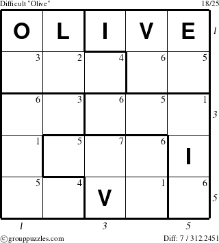 The grouppuzzles.com Difficult Olive puzzle for , suitable for printing, with all 7 steps marked